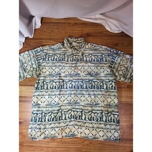 Rum Reggae Hawaiian Shirt Mens, XXL Blue Short Sleeve Oar Print Button Down